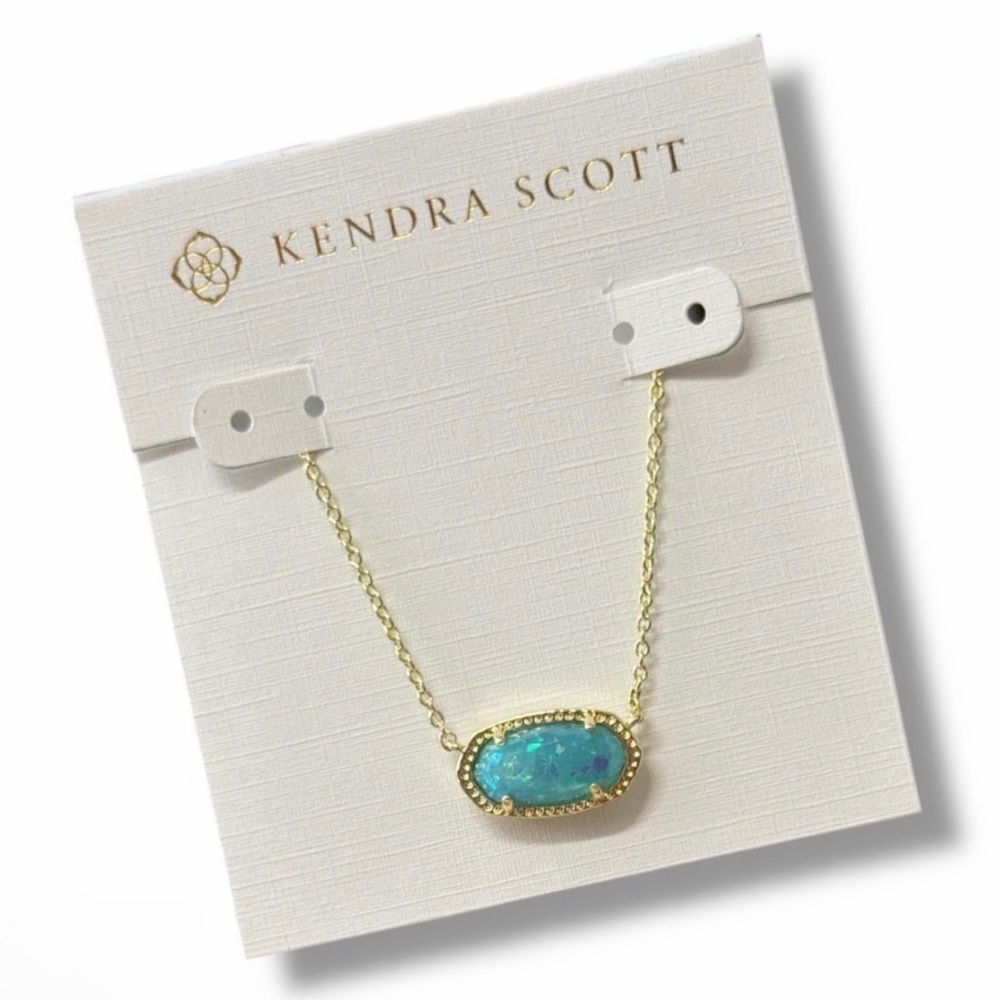 Kendra Scott Elisa Gold Pendant Necklace Teal Kyocera Opal 15-17” - NEW